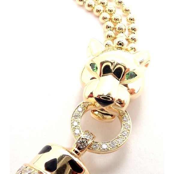 Authentic Panthere De Cartier Panther 18k Yellow Gold Diamond Tsavorite Bracelet - Picture 10 of 12